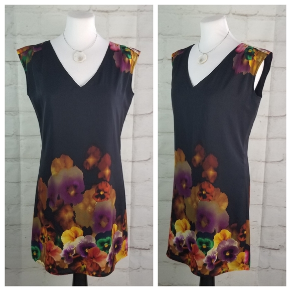 Mexx S Black Floral Sleeveless Midi Shift Dress - Picture 4 of 8